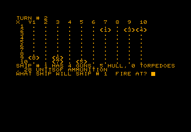 Sea Battle (Battleship) game screenshot for Commodore PET